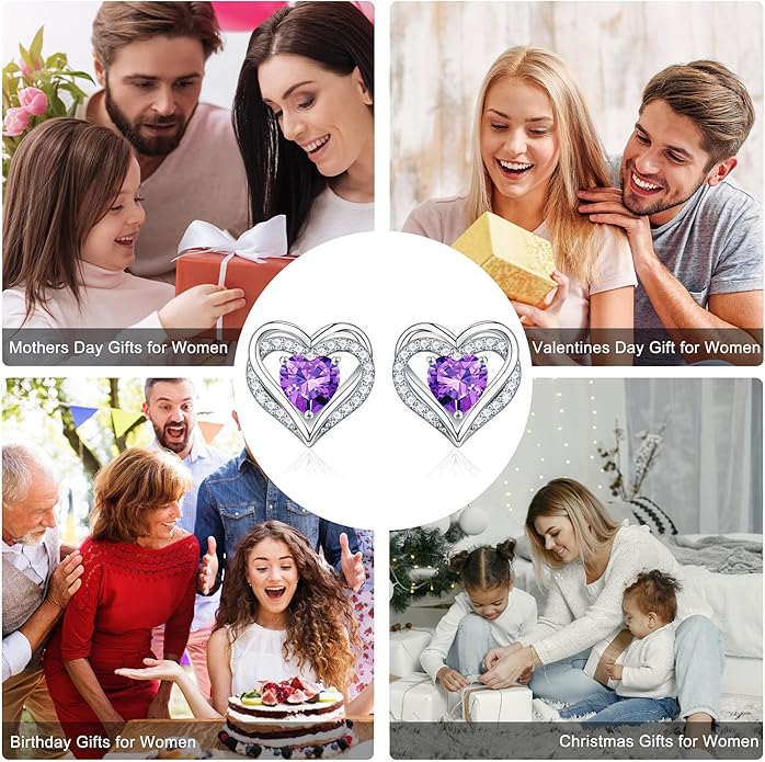 Iefil Valentine Day Gifts for Her - 925 Sterling Silver Heart Stud Earrings Birthday Gifts for Women