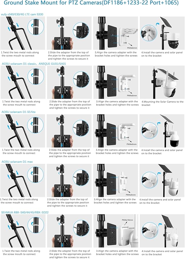 Ground Stake Mount for eufy Solocam S340/E30/S330,Reolink Argus PT 3MP/4MP/5MP,AOSU SE/Lite/Max,ANSQUE(GU01/SA01),SEHMUA,TP-Link Tapo Outdoor Pan/Tilt Wi-Fi,Cinnado B6 Security Cameras (Black)