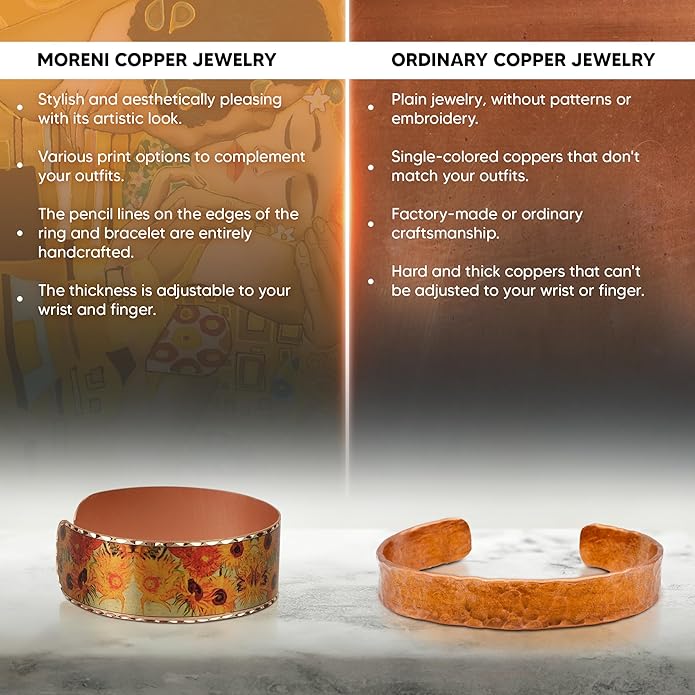 Moreni Copper Bracelet for Women with Wooden Gift Box – Art-Inspired Elegant & Timeless Handmade Jewelry Gift