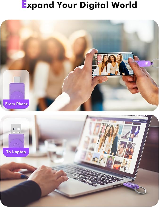 MOSDART 1TB USB3.1 Fast Speed C and A Dual Flash Drive, exFAT Memory Stick with Keychain and LED Indicator, for iPhone 15 and 16, Android Phone, iPad, MacBook, and Other Laptops, Purple