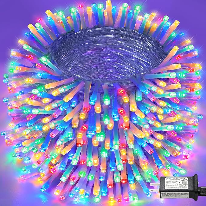 800 LED Christmas Lights Outdoor Indoor, String Lights for Outside with 8 Modes Waterproof, Plug in Twinkle Light Clear Wire for Home Xmas, Patio, House, Wedding Decorations, Multicolor