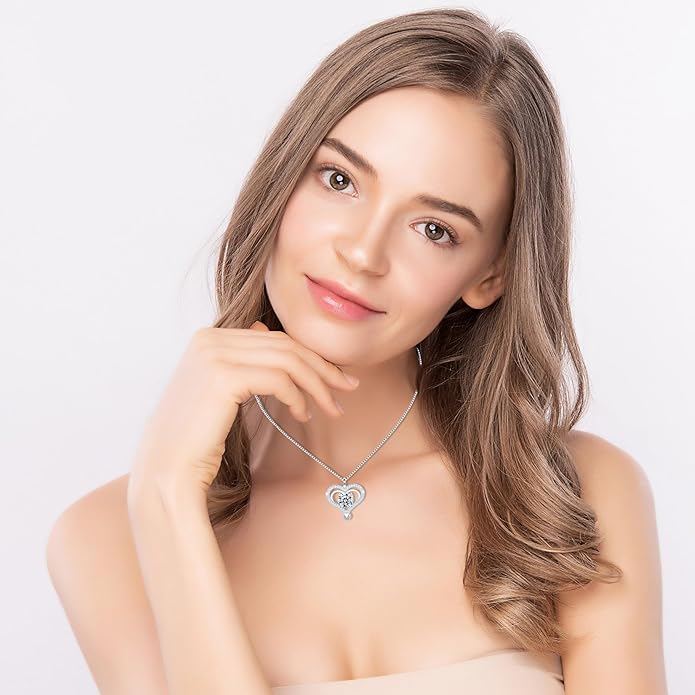 Infinity Necklace for Women, 925 Sterling Silver Heart Necklace with 5A Zircon, White Gold Plated Adjustable Chain, Gift for Valentine's Day, Birthday, Anniversary for Wife, Girlfriend, Mom