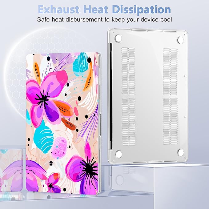 Case for MacBook Pro 13 inch with/Without Touch Bar (2016-2022, M2 A2338 M1 A2289 A2251 A2159 A1989 A1706 A1708), Hard Shell + Keyboard Cover + Dust Plug, Trendy Floral