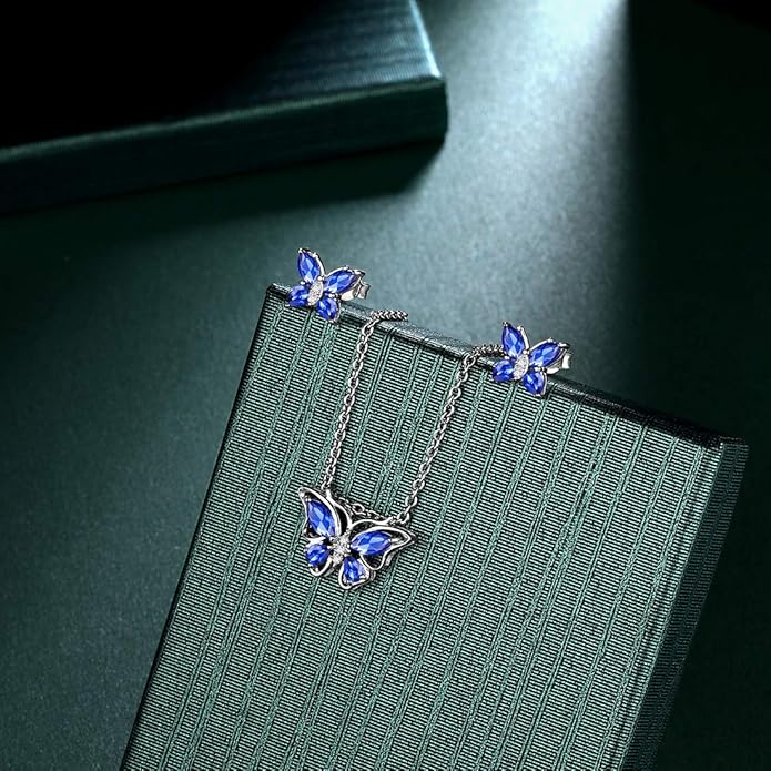 925 Sterling Silver Birthstone Butterfly Jewelry Women Crystal Animal Cute Butterflies Birthday Necklace/Earring/Ring/Bracelet Sets Birth Stone Statement Anniversary Jewellery