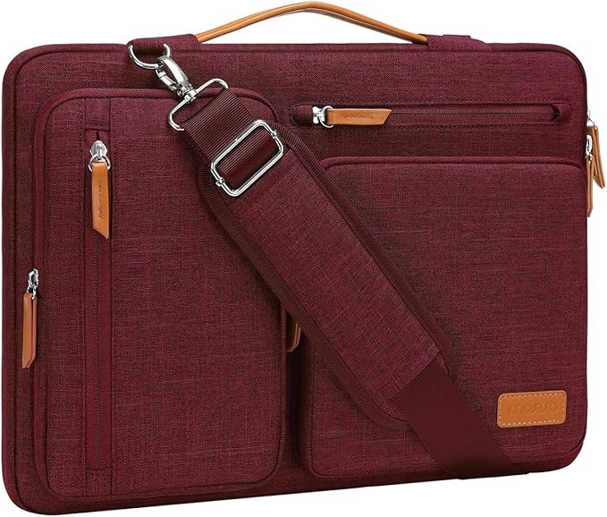 MOSISO 360 Protective Laptop Shoulder Bag,15 inch Computer Bag Compatible with MacBook Air M4 M3 M2/Pro A1990 A1707, Dell XPS Plus,Side Open Messenger Bag with 4 Zipper Pockets&Handle, Wine Red