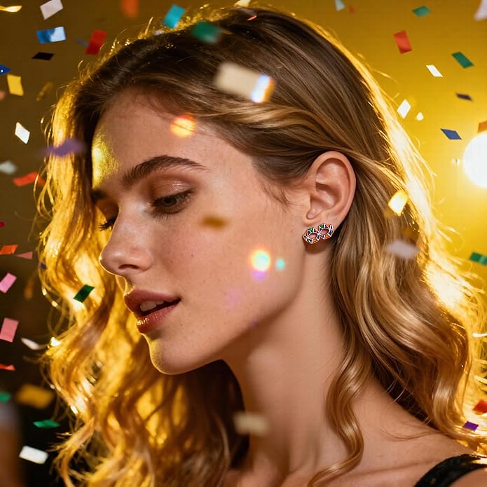 MardiGras Stud Earrings for Women Glitter Delicate Compact Flower Mask Hat Lips Stud Earring Charm Green Purple Gold Carnival Earring Cute MardiGras Jewelry Accessories for Women