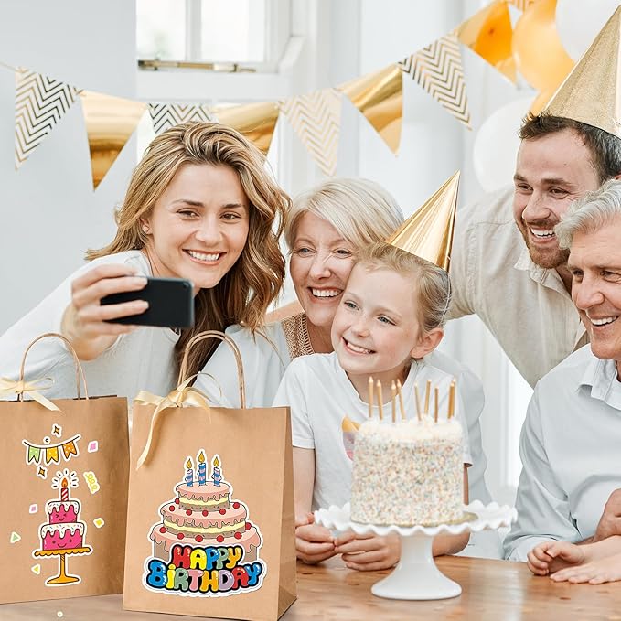 GSSUSA 100 Pack 8x4.25x10'' Paper Bags with Handles Bulk, Brown Paper Gift Bags for Small Business, Sturdy Retail Shopping, Birthday Wedding Party Favor, Craft, Kraft(Made in USA)