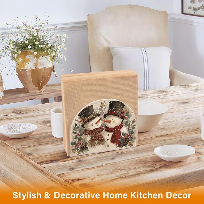 Christmas Snowman Napkin Holder for Paper Napkins Kitchen Tables Xmas Party Retro Acrylic Vertical Napkin Holders Freestanding Napkins Dispenser