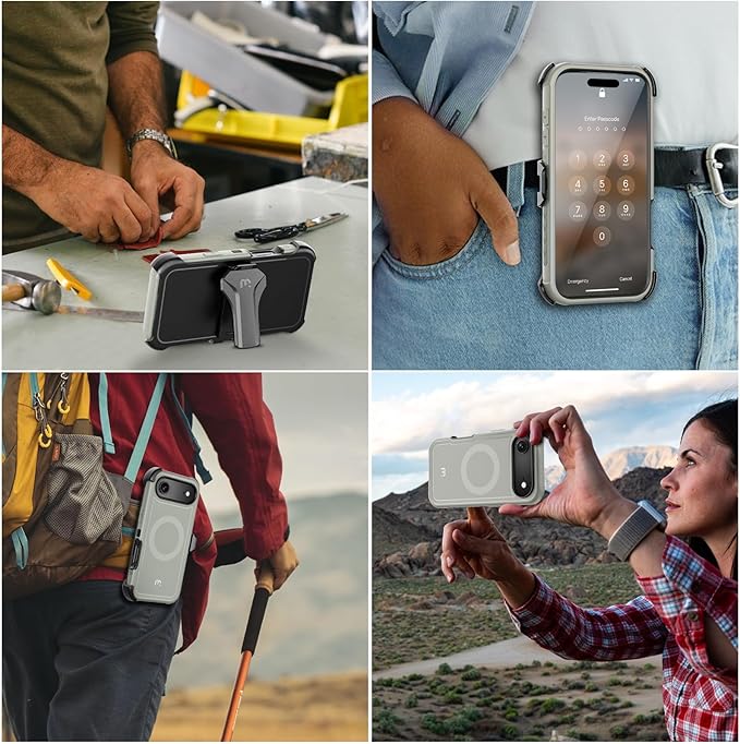 M MYBAT PRO for iPhone Air Case with Belt Clip Holster,[Compatible with Magsafe] w/Screen Protector,Anti-Drop,Shockproof,w 360°Rotating Kickstand,Heavy Duty Protection (Natural Titanium)