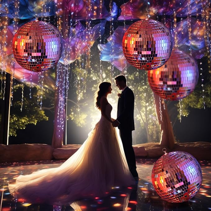 4 Pack Large Disco Ball Silver Hanging Disco Balls Reflective Mirror Ball Ornament for Party Holiday Wedding Dance and Music Festivals Decor Club Stage Props DJ Decoration (6 Inch)