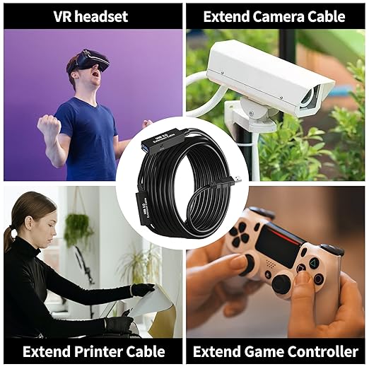 50FT USB 3.0 Active Extension Cable, USB Extension Cord A/M to A/F (15M) for USB HUB,Webcam,Xbox,Oculus Quest 2/3 VR,PS4,Printer,External Hard Disk