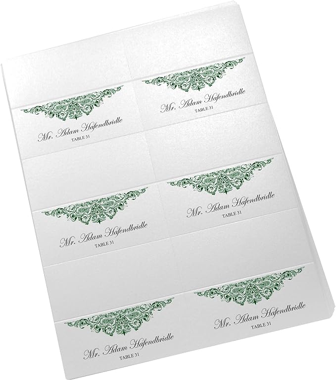 Paisley Printable Place Cards, Hunter Green (Choose Color), Set of 150 (25 Sheets), Laser & Inkjet Printers - Wedding, Party, Dinner, and Special Events - Made in the USA