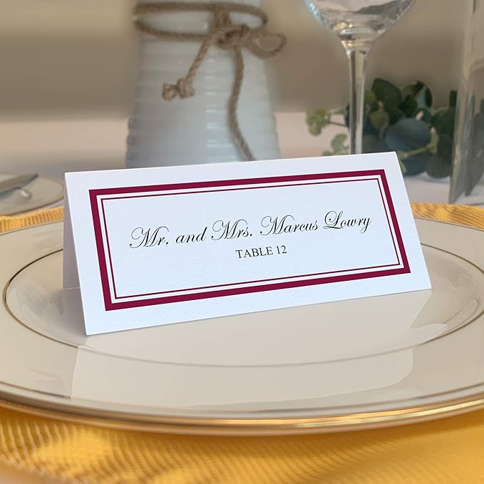 Double Line Border Place Cards, Burgundy (Choose Color), Set of 25, Pre-cut and Scored - Wedding, Party, Dinner, and Special Events - Made in the USA