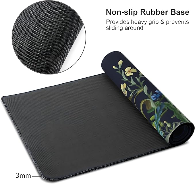 Weeds Flowers Large Mouse Pad,Gaming Keyboard Desk Pad,Extended Mouse Mat Non-Slip Rubber Base with Stitched Edges for Office Game Home XXL 35.4"x15.7"