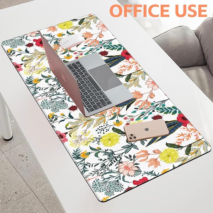 Mouse Pad Large Summer Flower Non-Slip Gaming Desk Mat with Stitched Edge Laptop Keyboard Desk Pad for Work Home Gaming (35.4 x 15.7 Inches)