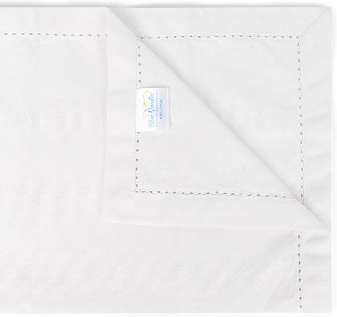 Blue Needles Set of 6 Hemstitch Linen Napkins 100% Cotton White Cloth Dinner Napkins 18x18 inches, Soft, Reusable, Absorbent, Washable, Ideal for Fall Thanksgiving Events, Parties & Everyday Use