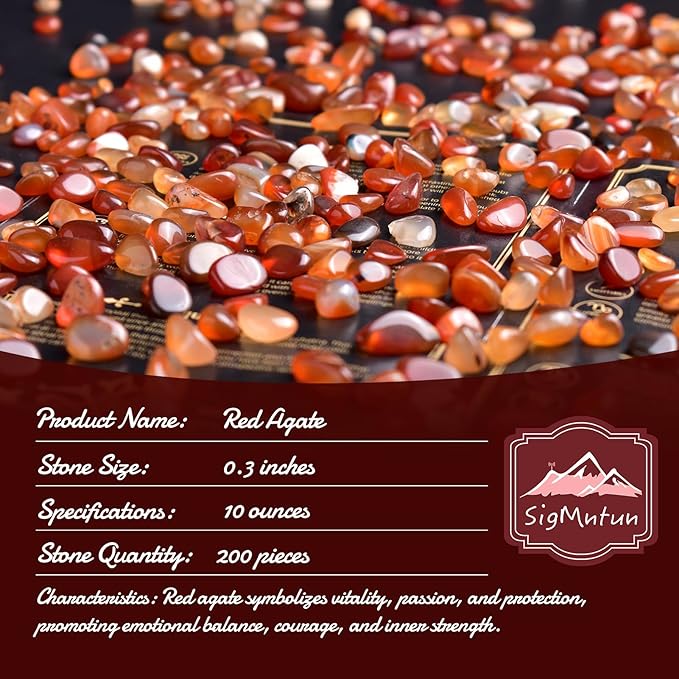 Polished Red Agate Crystal Chips 200 Pcs - 0.3" 10 oz Tumbled Stone Chips Crushed Sea Glass Stones Healing Reiki Crystal Making Home Decoration