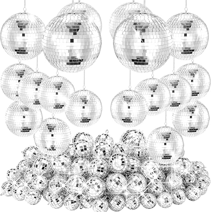 54PCS Mini Silver Disco Balls – Hanging Disco Ball Ornaments for Disco Ball Decor, Mini Disco Balls for Disco Party Decorations, Weddings, Rooms, Cakes & Disco Christmas Decor