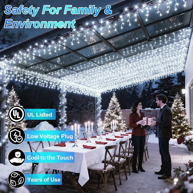 340 LED 90FT Christmas String Lights Outdoor, 12 Pro Modes and Timer Memory & Brightness, Plug in Outdoor Waterproof Clear Wire Twinkle Light for for Xmas Yard Tree Wedding Party Decor (Cool White)