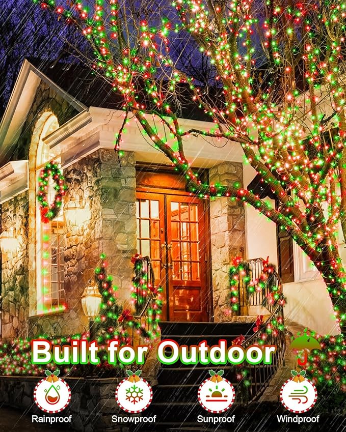 Total 710FT 1800 LED Christmas Lights,Extra LongOutdoor String Waterproof, Timer & Memory, 8 Modes Dimmable Plug in Fairy for Outside Tree Holiday Party Wedding Decor, Red and Green