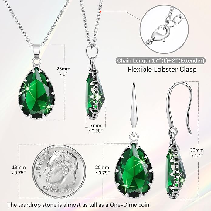 Linawe Crystal Jewelry Sets for Women, Imitation Diamond Pendant Necklace, Rhinestone Drop Dangle Earrings, Birthstone Cubic Zirconia Matching Wedding Jewelry, 14K Gold/Rose Gold/Silver Tones