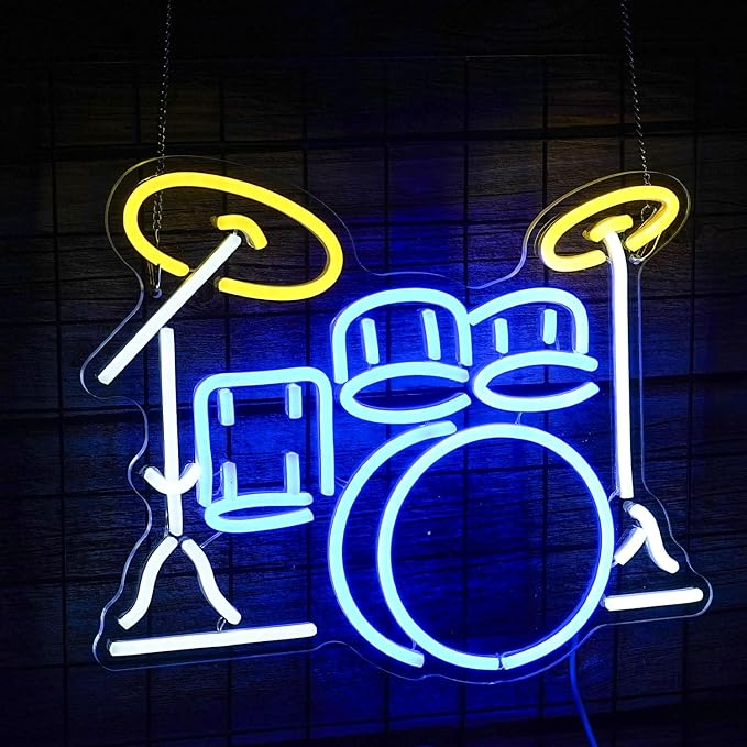 LISIGNVE Drum Kit Neon Sign, Neon Light Sign, Led Neon Light for Wall, USB Powered Led Neon Signs for Live Music, Music Studio, Party Decoration