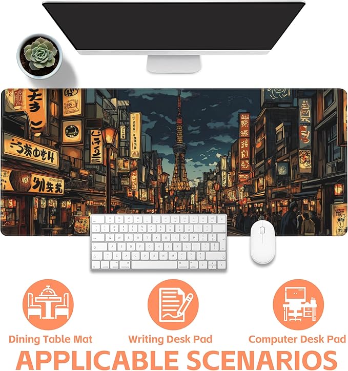 Mouse Pad Large Bustling Street Non-Slip Game Desk Mat with Stitched Edge Laptop Keyboard Desk Pad for Work Home Gaming (35.4 x 15.7 Inches)