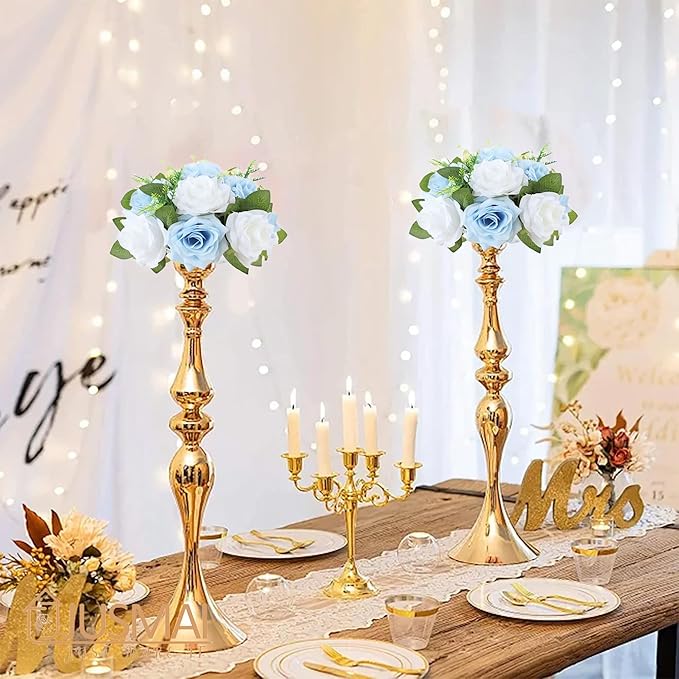 Artificial Flowers Ball 4 Pcs Light Blue White Flowers Wedding Table Centerpiece Table Decorations Flower Arrangement for Table Flowers centerpieces Wedding Flowers Wedding centerpieces