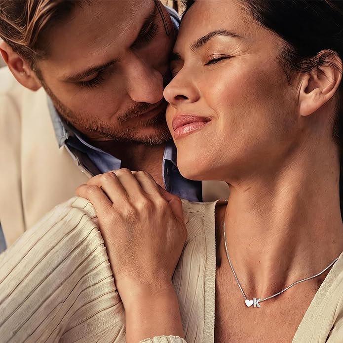 JKK Valentines Day Gifts for Her, 925 Sterling Silver Letter A-Z Heart Necklace Silver Jewelry Trendy Stuff Birthday Valentine's Day Gifts for Women Mom Her