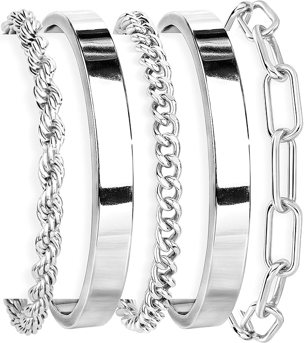 Gold Bracelets Set for Women Non Tarnish, 14K Gold Plated Sterling Silver Chunky Cuff Bracelet Stackable Gold Bangles Bracelet for Women Trendy Fashion Accessories Tie Knot Cuban Rope Paperclip Beaded Bracelet Stack Jewelry Valentines Day Gifts