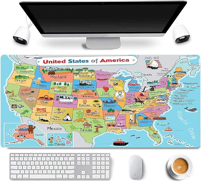 RTGGSEL 31.5x11.8 Inch Non-Slip Long Extended Large Gaming Mouse Pad with Stitched Edges XL Laptops Keyboard Mouse Mat(American Map)