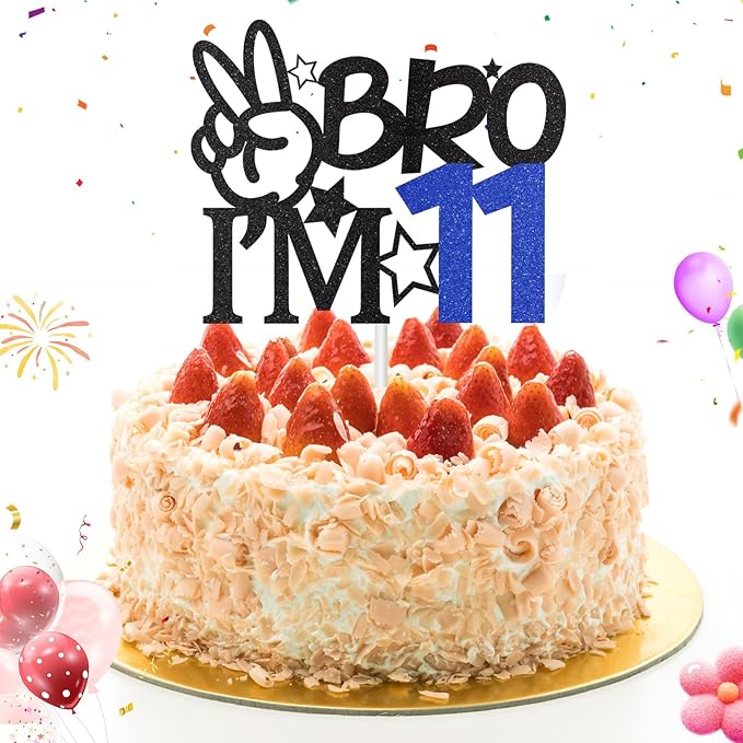 Bro I'm 11 Cake Topper, 11th Birthday Decorations for Boy, Glitter Funny 11th Birthday Cake Topper, Big Brother 11 Year Old Birthday Party Decoration Supplies