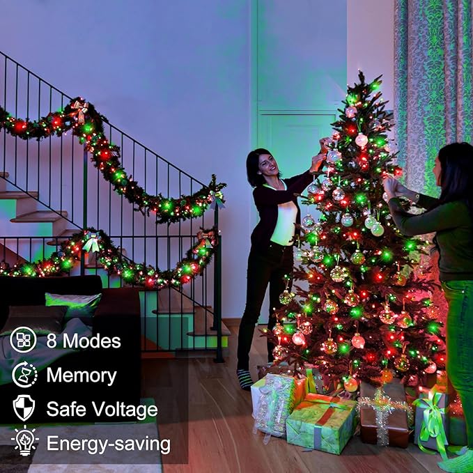 800 LED Christmas Lights Outdoor Indoor, String Lights for Outside with 8 Modes Waterproof, Plug in Twinkle Light Clear Wire for Xmas Tree, House, Garden, Party Decorations, Red Green