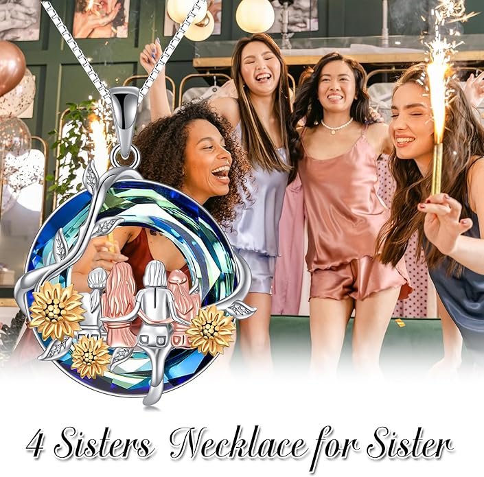 TOUPOP Sisters Gifts from Sister Necklace Sterling Silver Rose Flower with Crystal Jewelry Valentines Day Birthday Gifts for Women Best Friend Friendship