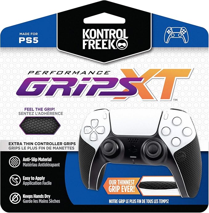 KontrolFreek Performance Grips for PlayStation 5 (PS5) Controller (Nightfall Black XT (Extra-Thin))