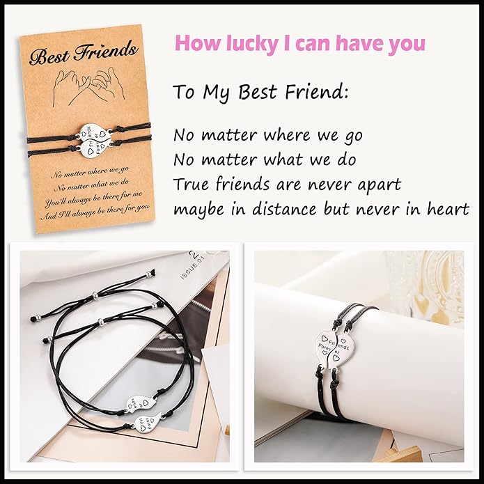 Tarsus Best Friend/Sister Bracelets for 2/3 Heart Matching Bracelets Gifts for Women Girls
