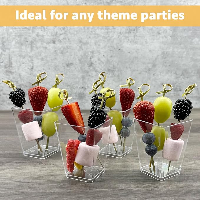 CAMKYDE 20 Sets Plastic Charcuterie Cups with Sticks, Clear Appetizer Cups Fruit Cups 5 oz for Party (20 Cups+50 Sticks)