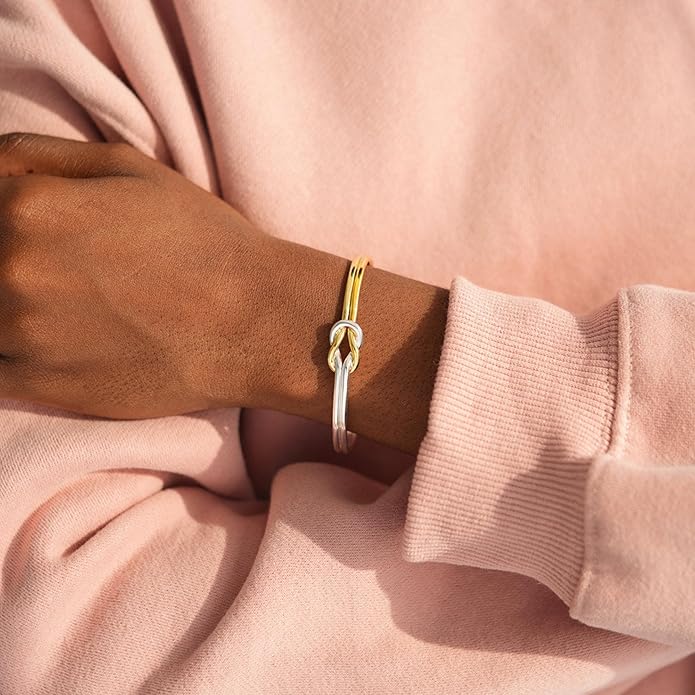 Turandoss Gold Knot Bangle Bracelets for Women - Dainty 18K Gold Plated Cuff Bangle Bracelets for Women Trendy Personalized Open Love Knot Bracelet Adjustable Cuff Bracelet Valentine Gifts for Her