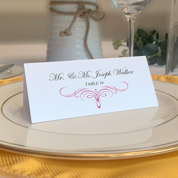 Decadent Flourish Place Cards, Fuschia (Choose Color), Set of 150, Pre-cut and Scored - Wedding, Party, Dinner, and Special Events - Made in the USA