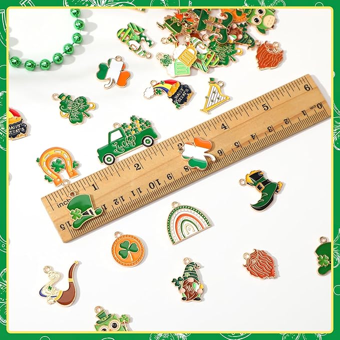 MARFOREVER 40Pcs/20 Pairs St. Patrick's Day Charms for Jewelry Making, Green Charms Assorted Shamrock Hat Coins Beer Gnome Enamel Lucky Charm Pendants for Bracelet Necklace Earrings Making Accessories