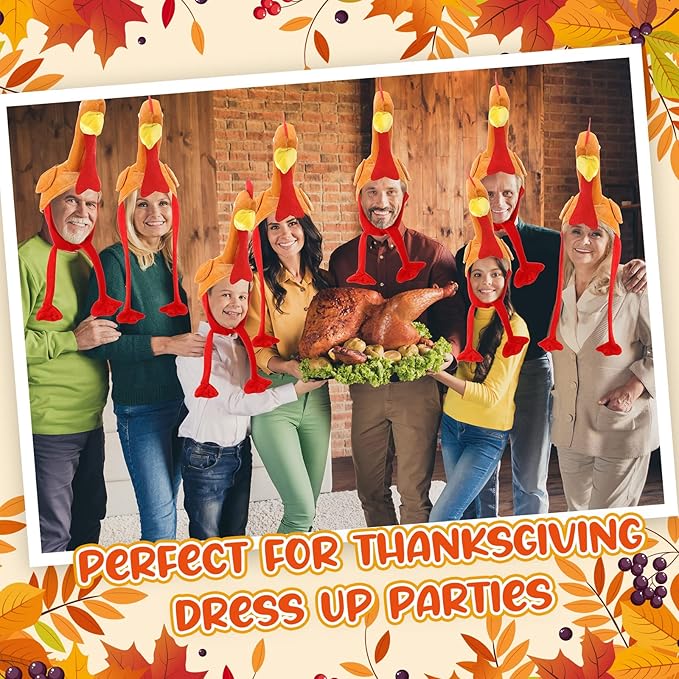 Hanaive 10 Pieces Thanksgiving Turkey Hats Bulk for Adults Turkey Costume for Dress-up Party Plush Turkey Hat Party Supplies