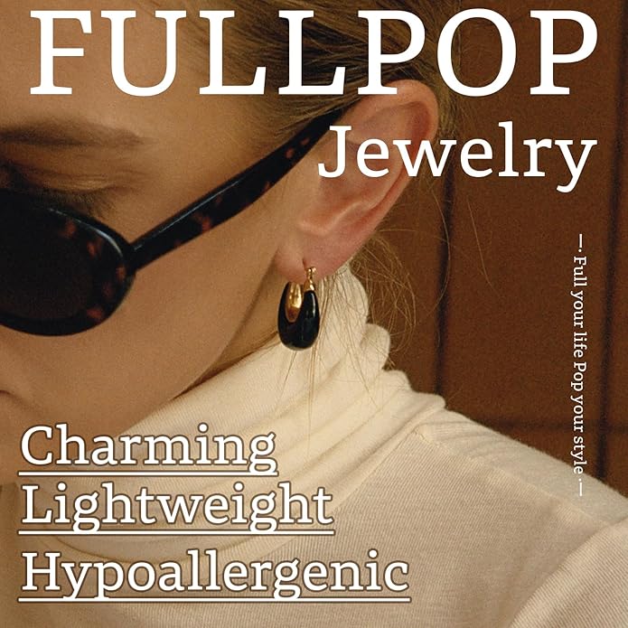 Fullpop Vintage Earrings for Women, Chunky 14K Gold Plated Resin Hoop Earrings Lightweight Hollow Drop Earrings Hypoallergenic Earrings for Women Vintage Anthropologie Jewelry Gifts for Women