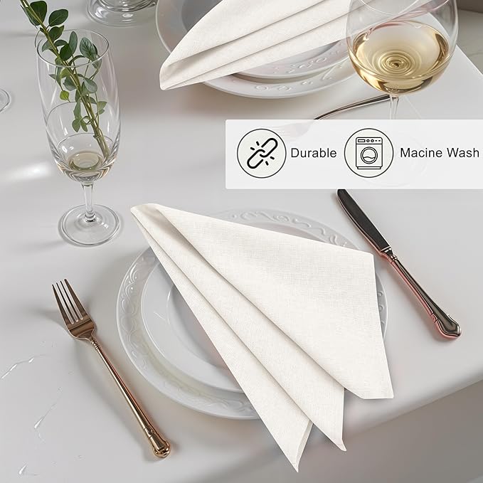 Ruvanti Linen Napkins Set of 12, 18x18 Cloth Napkins, Cotton Linen Blend Napkins Cloth Washable, Soft, Reusable Dinner Napkins for Wedding, Parties, Christmas, Thanksgiving, Everyday Use - Ivory