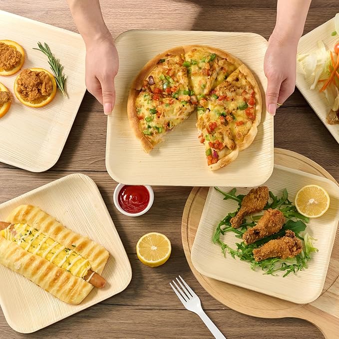 ECOLipak 10 Inch Compostable Palm Leaf Plate Like Bamboo Plate, 50 Pack Disposable Biodegradable Plates Suitable for Party, Dinner