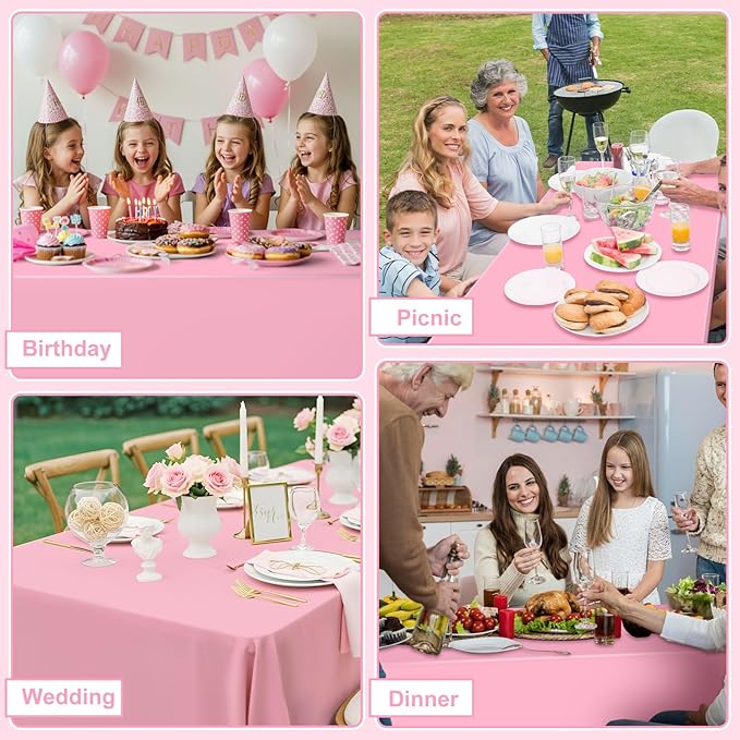 6 Pack Plastic Pink Tablecloth, 54 X 108Inch Party Table Covers Pink Scalloped Table Cloths for Rectangle Tables Disposable Tables Cover for Picnic Baby Shower Tea Party Wedding Bridal