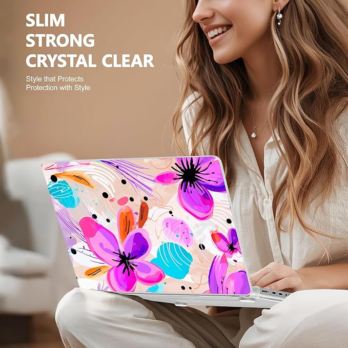 for MacBook Pro 16 inch Case 2021 2022 2023 2024 Release A3186 A3403 M4 A2991 M3 A2780 M2 A2485 M1 Pro/Max, Hard Shell Case with Screen Protector & Keyboard Cover, Trendy Floral