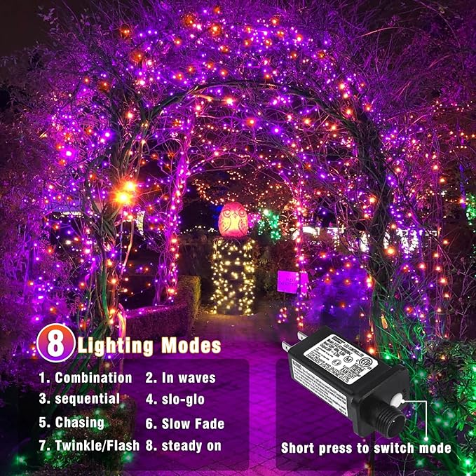 66FT 200 LED Christmas Lights Outdoor, Orange & Purple Christmas String Lights Waterproof with 8 Modes, Connectable Clear Wire Twinkle Light for Indoor Home Tree Xmas Garden Decorations