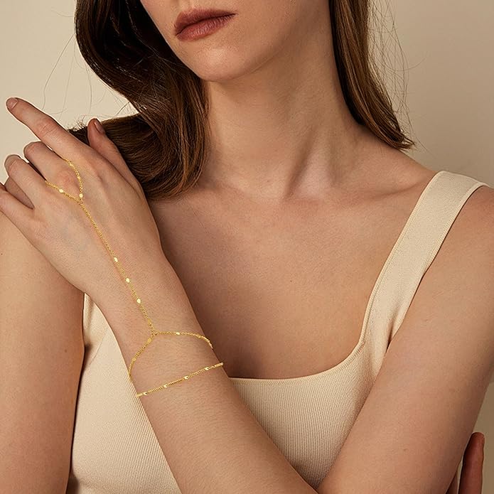 Hand Chain Bracelet, Adjustable Hand Jewelry Chain Bracelet with Ring, Trendy Gold Handchains Jewelry