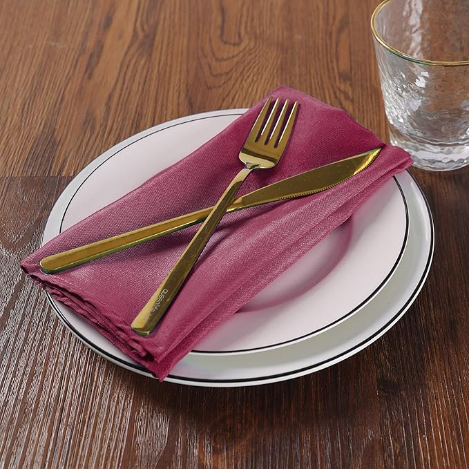 Cloth Napkins 17x17 inch Washable Polyester Dinner Napkins Soft Table Napkins for Wedding Party Dining Banquet(Burgundy,25PCS)