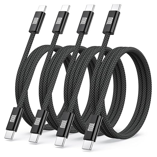 USB C to USB C Cable (3FT, 4Pack), 5A Fast Charging Nylon Braided USB-C to USB-C Phone Charger Type C Cable for iPhone Air 17 16 15 Pro Max,Samsung S25/S24 Ultra,MacBook Pro/Air,iPad,Pixel,PS5,Switch